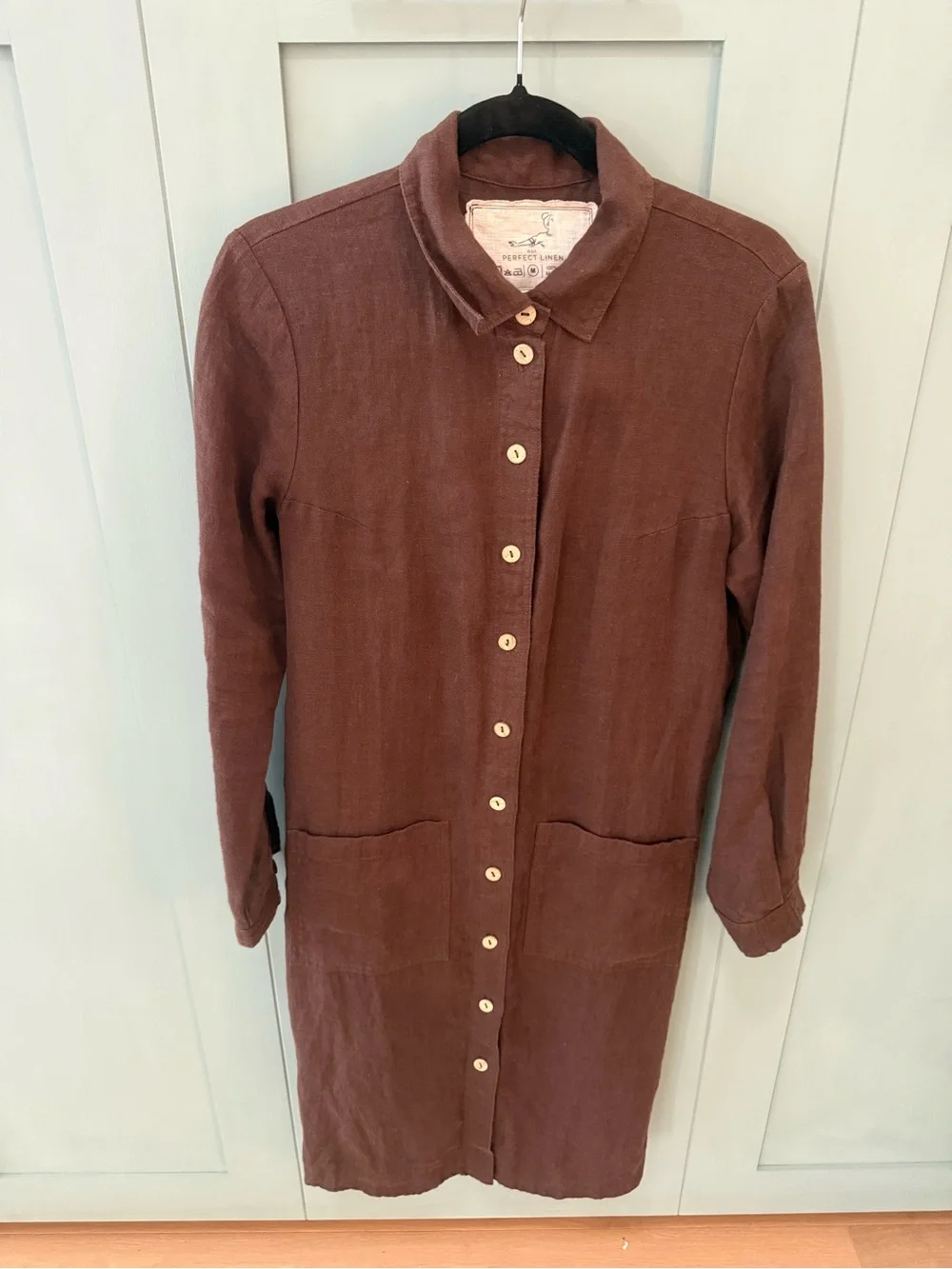 notPERFECTLINEN Ottowa Brown Button-Front Linen Shirt Dress with Tie Waist- EUC - Picture 4 of 6
